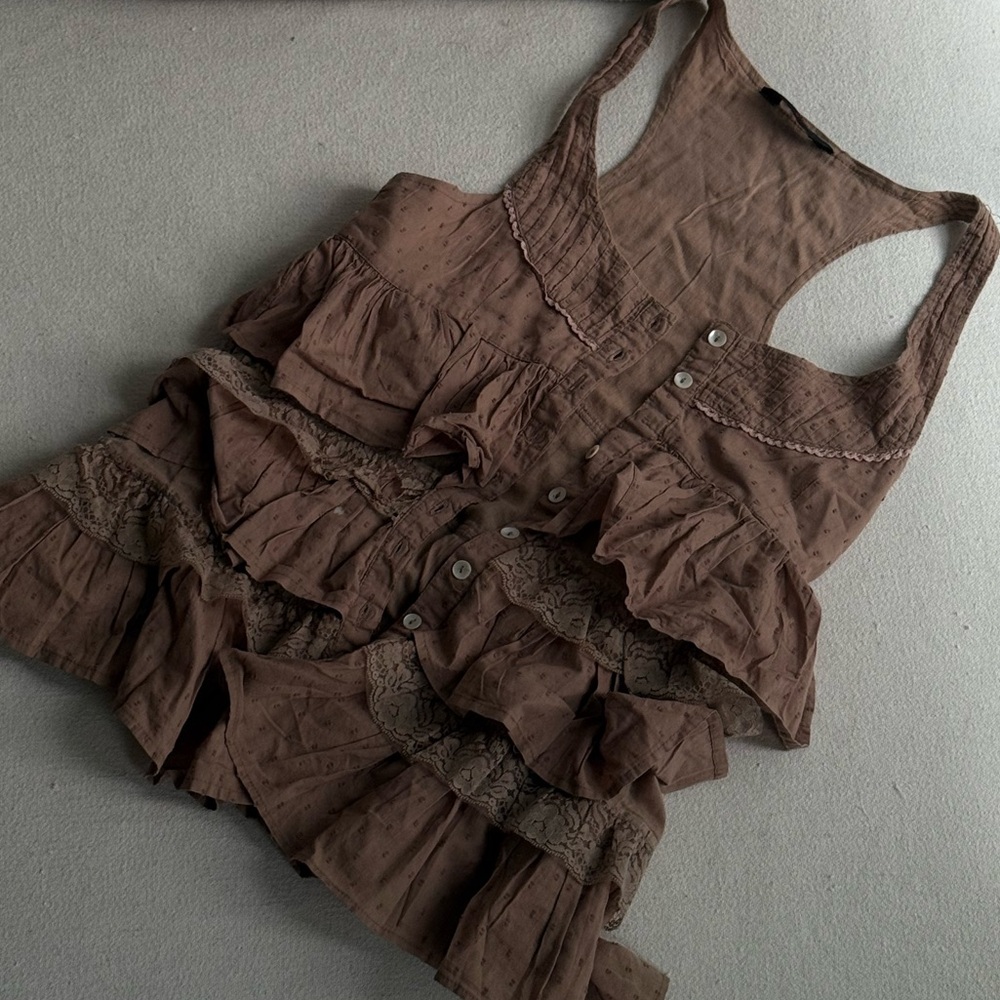 whimsy ruffle vest cami button up layering sleeveless top whimsygoth vintag
